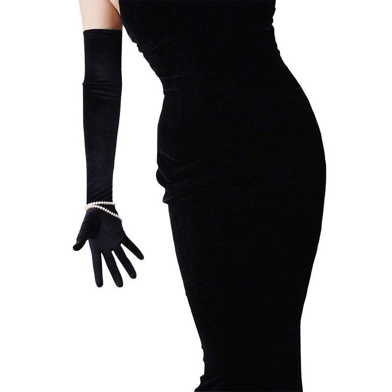 DooWay Black Long Velvet Opera Gloves TOUCHSCREEN 24 Inches Stretchy Women Evening Wedding Warm Gloves One Size - Image 4